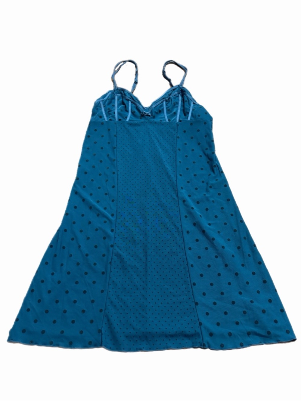 90s French Euro Vintage Polka Dot Min Slip Dress Open Back (Teal) Size Large